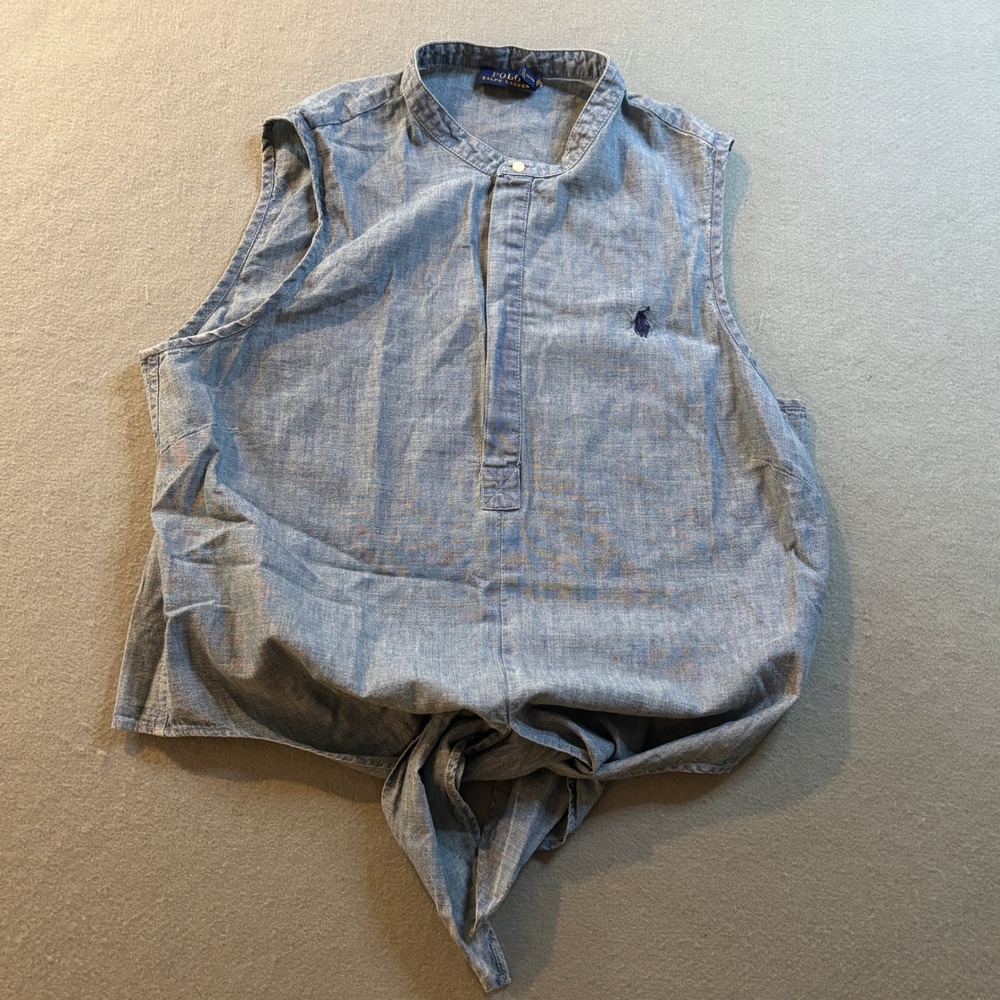 Polo Ralph Lauren Chambray Tie Front Sleeveless Top Womens 10 Blue Cotton Prep